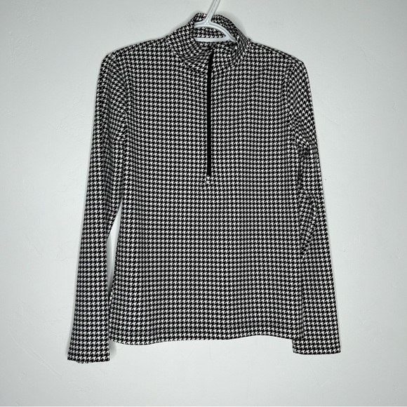 Lou & Grey Houndstooth Half Zip Pullover Athleisure Top Size Small Black White - Picture 1 of 11